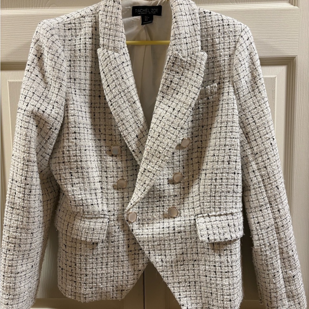 Rachel Zoe Ivory Tweed Double-Breasted Blazer